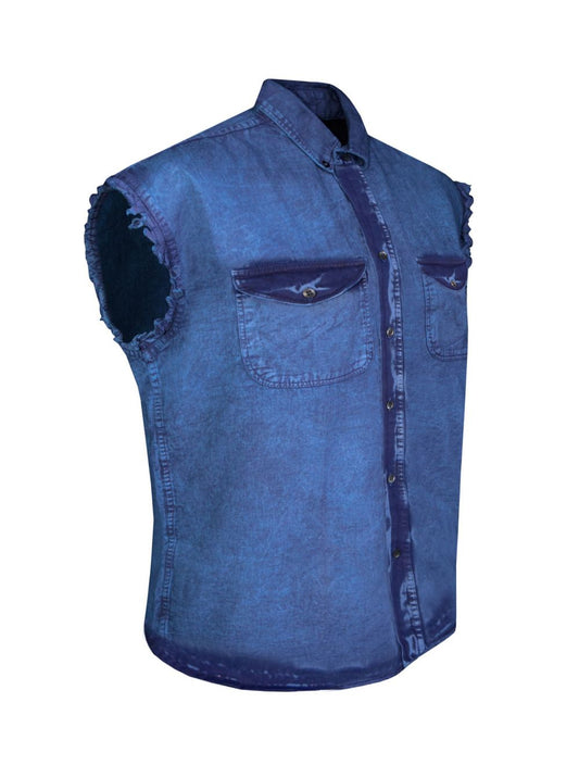 Dream Apparel Mens Biker Cuttoff Cotton Shirt Blue