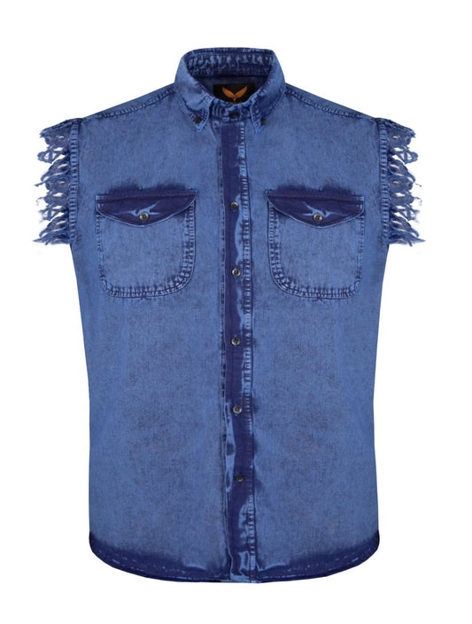 Dream Apparel Mens Biker Cuttoff Cotton Shirt Blue