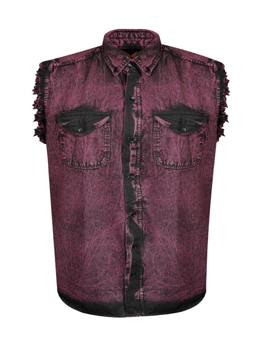Dream Apparel Mens Biker Cuttoff Cotton Shirt Stonewash Burgundy
