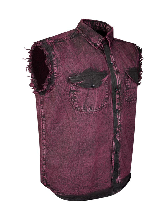 Dream Apparel Mens Biker Cuttoff Cotton Shirt Stonewash Burgundy