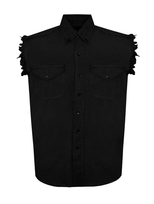 Dream Apparel Mens Biker Cuttoff Cotton Shirt Solid Black