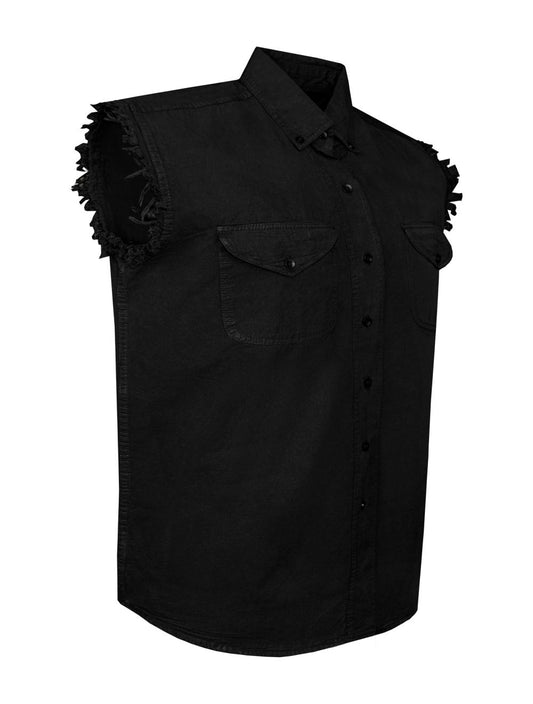 Dream Apparel Mens Biker Cuttoff Cotton Shirt Solid Black