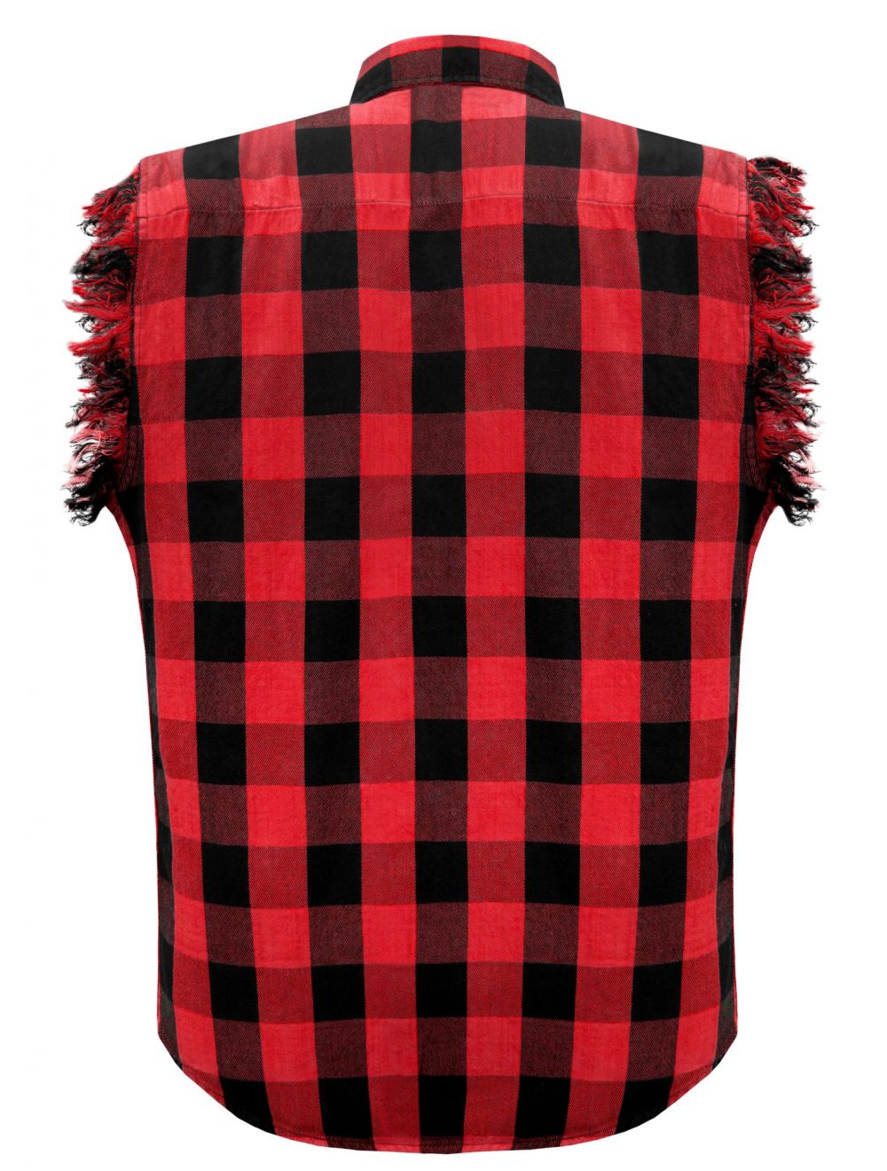 Dream Apparel Men's Sleeveless Flannel Shirt Black & Red Sleek Design Cotton Shirt Frayed Sleeves