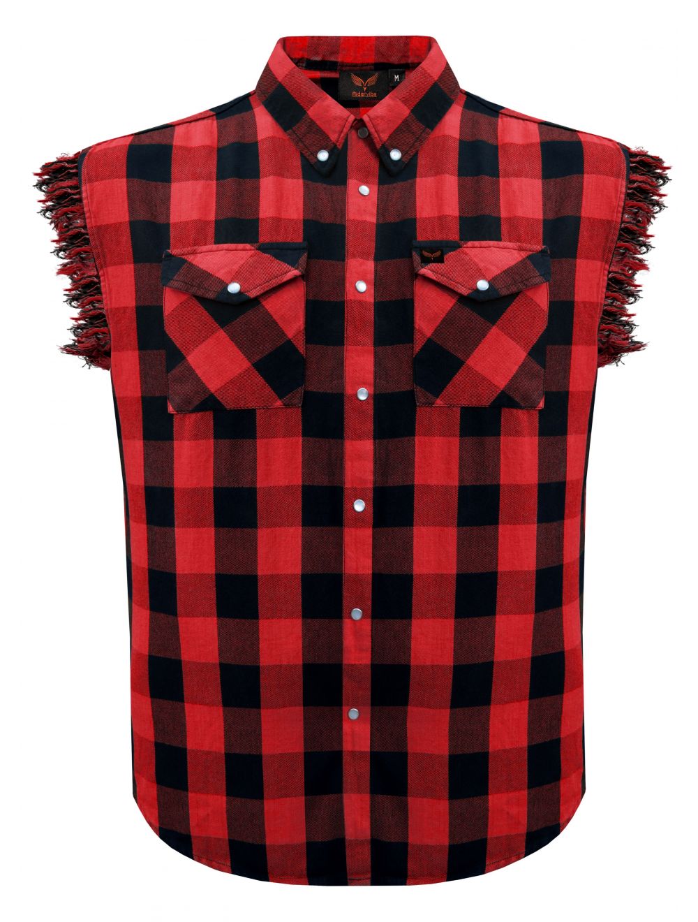 Dream Apparel Men's Sleeveless Flannel Shirt Black & Red Sleek Design Cotton Shirt Frayed Sleeves
